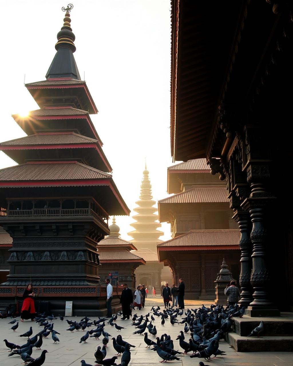 Kathmandu courtyard temple at dusk